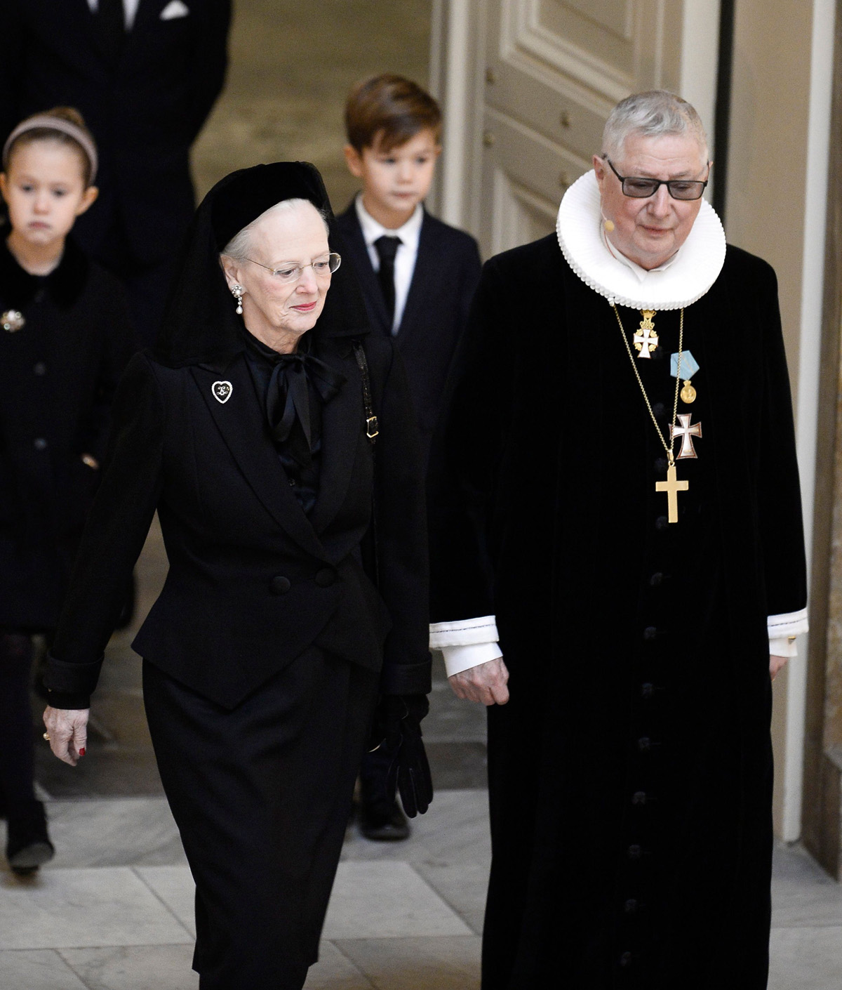 La Regina Margrethe II di Danimarca partecipa ai funerali del marito, Principe Henrik, a Copenaghen, 20 febbraio 2018 (MADS CLAUS RASMUSSEN/AFP/Getty Images)