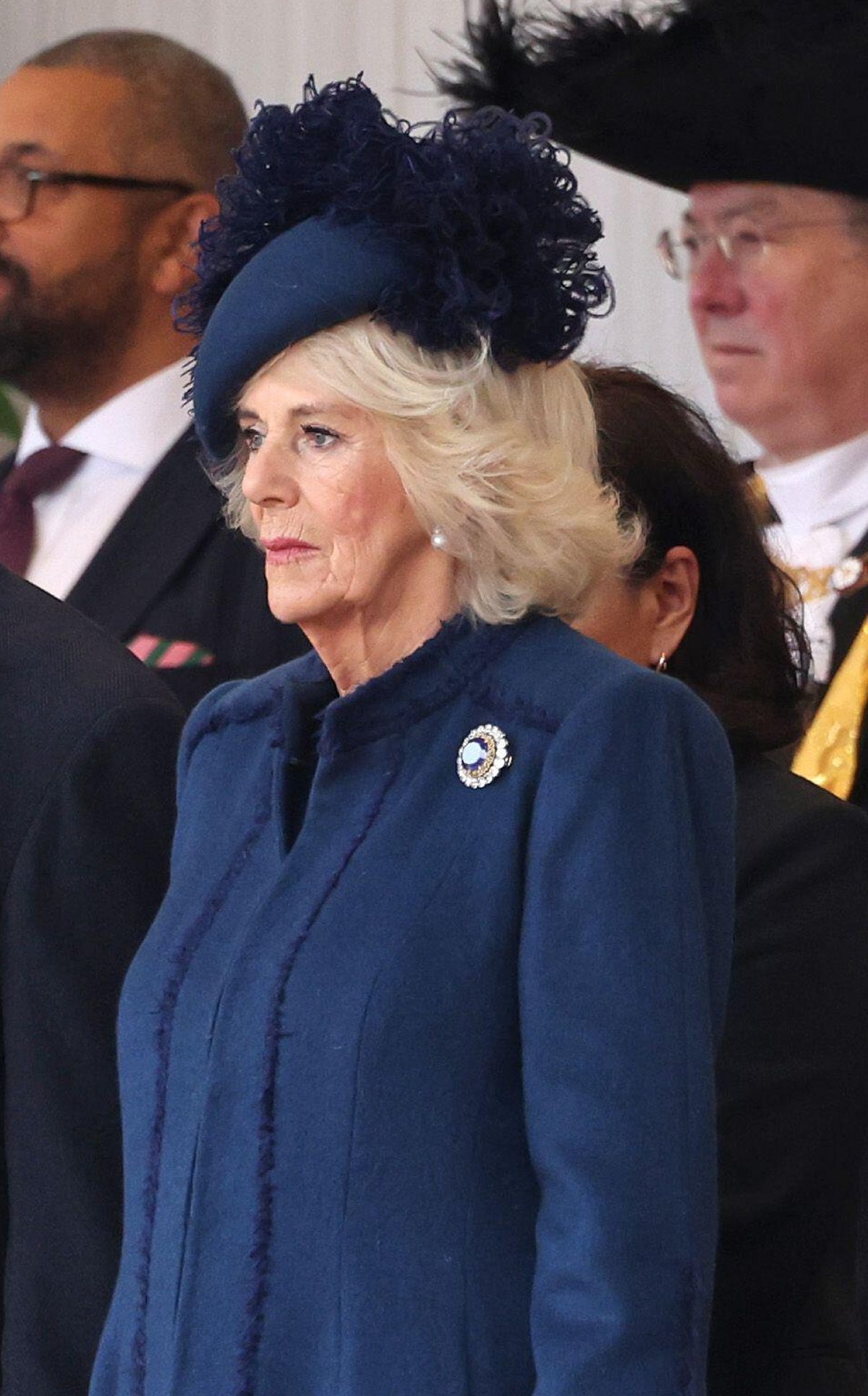 La Regina Camilla partecipa a una cerimonia di benvenuto ufficiale per il Presidente della Corea del Sud presso Horse Guards Parade a Londra il 21 novembre 2023 (Chris Jackson/PA Images/Alamy)