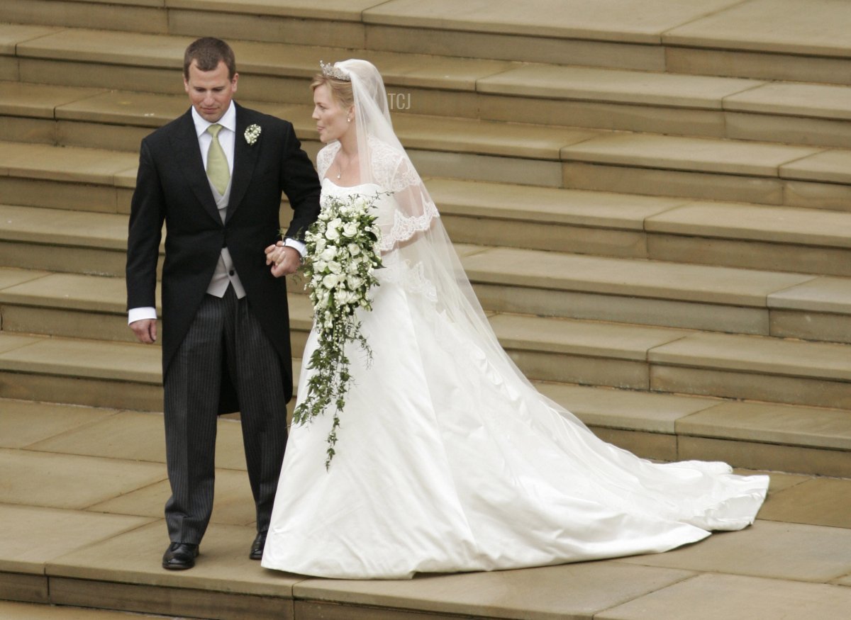 Peter Phillips 30, (L) and Autumn Kelly 31, (R) leave St George's Chapel in Windsor on May 17, 2008 after their marriage vows