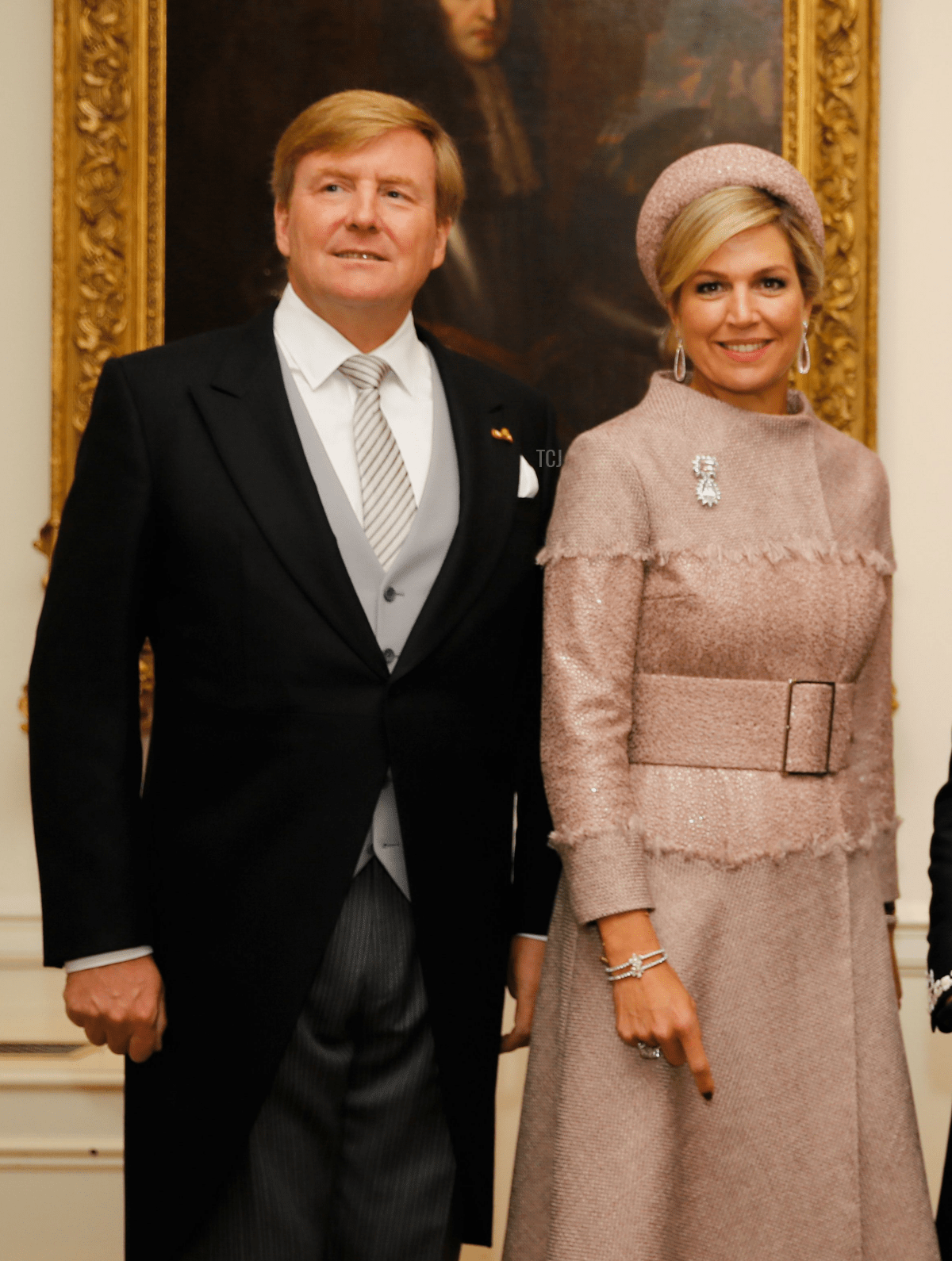 Il re Willem-Alexander e la regina Maxima dei Paesi Bassi alla residenza dell'ambasciatore olandese a Londra il 23 ottobre 2018