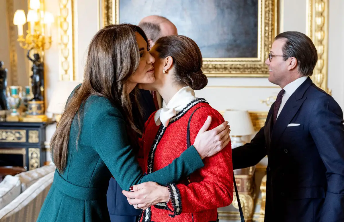 Il Principe e la Principessa di Galles accolgono la Principessa Ereditaria Victoria e il Principe Daniel di Svezia al Castello di Windsor il 30 novembre 2023 (Christine Olsson/TT News Agency/Alamy)