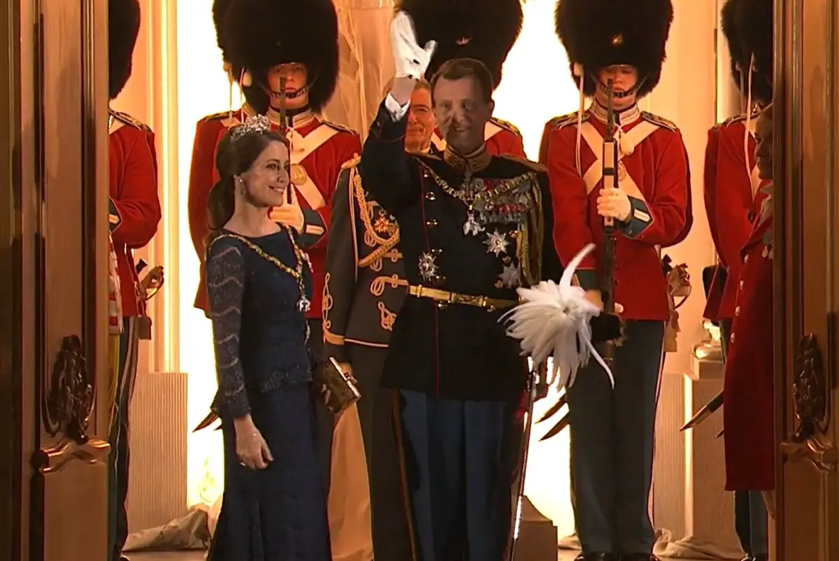 Il principe Joachim e la principessa Marie di Danimarca per la levee di Capodanno ad Amalienborg il 1 gennaio 2024 (screencapture)