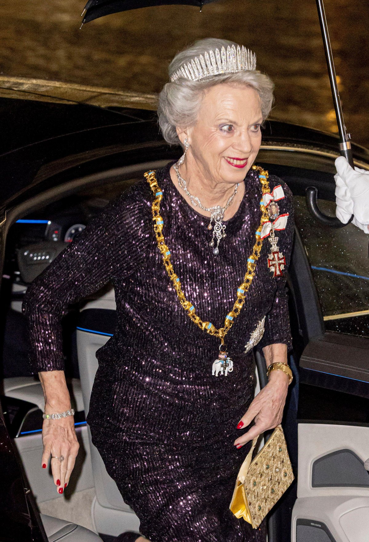 La principessa Benedikte di Danimarca per la levee di Capodanno ad Amalienborg il 1 gennaio 2024 (Patrick van Katwijk/DPA Picture Alliance/Alamy)