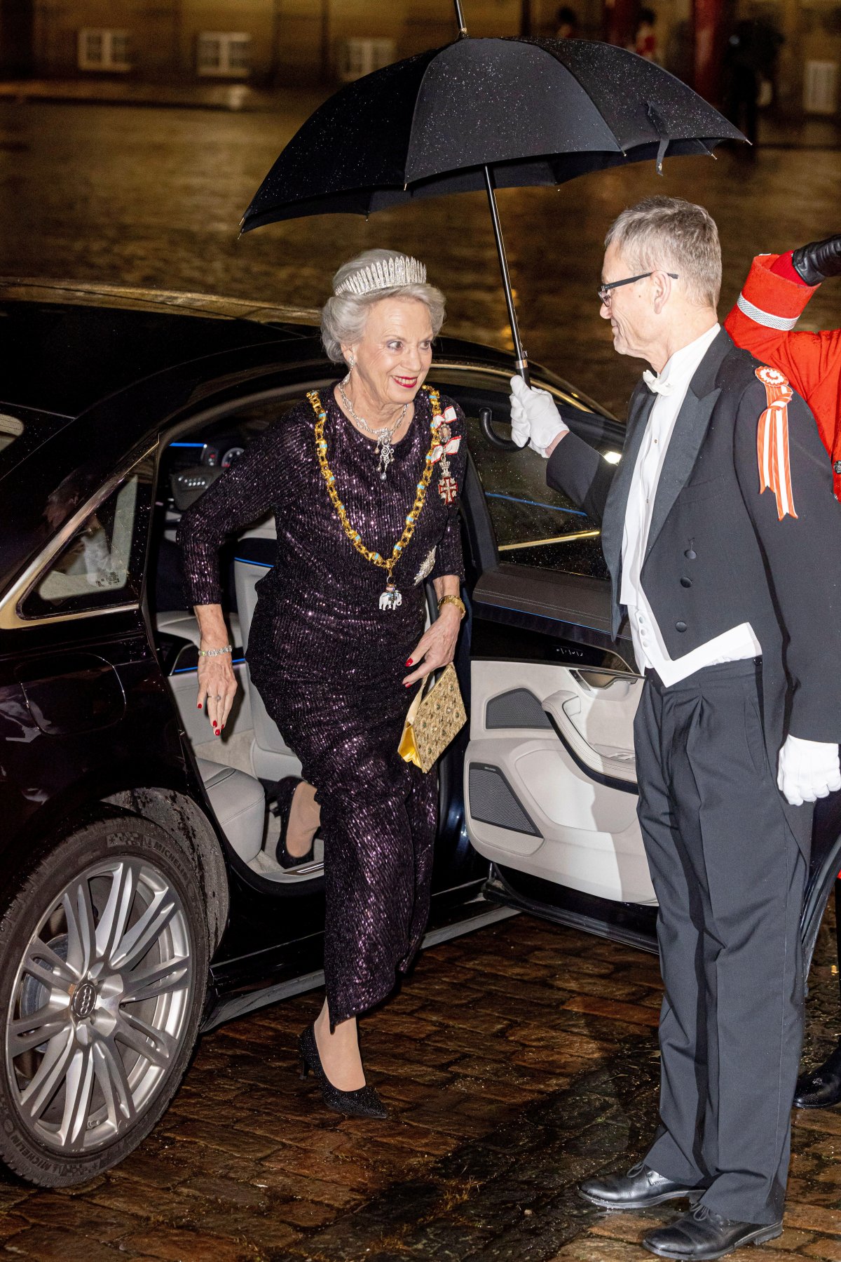 La principessa Benedikte di Danimarca per la levee di Capodanno ad Amalienborg il 1 gennaio 2024 (Patrick van Katwijk/DPA Picture Alliance/Alamy)