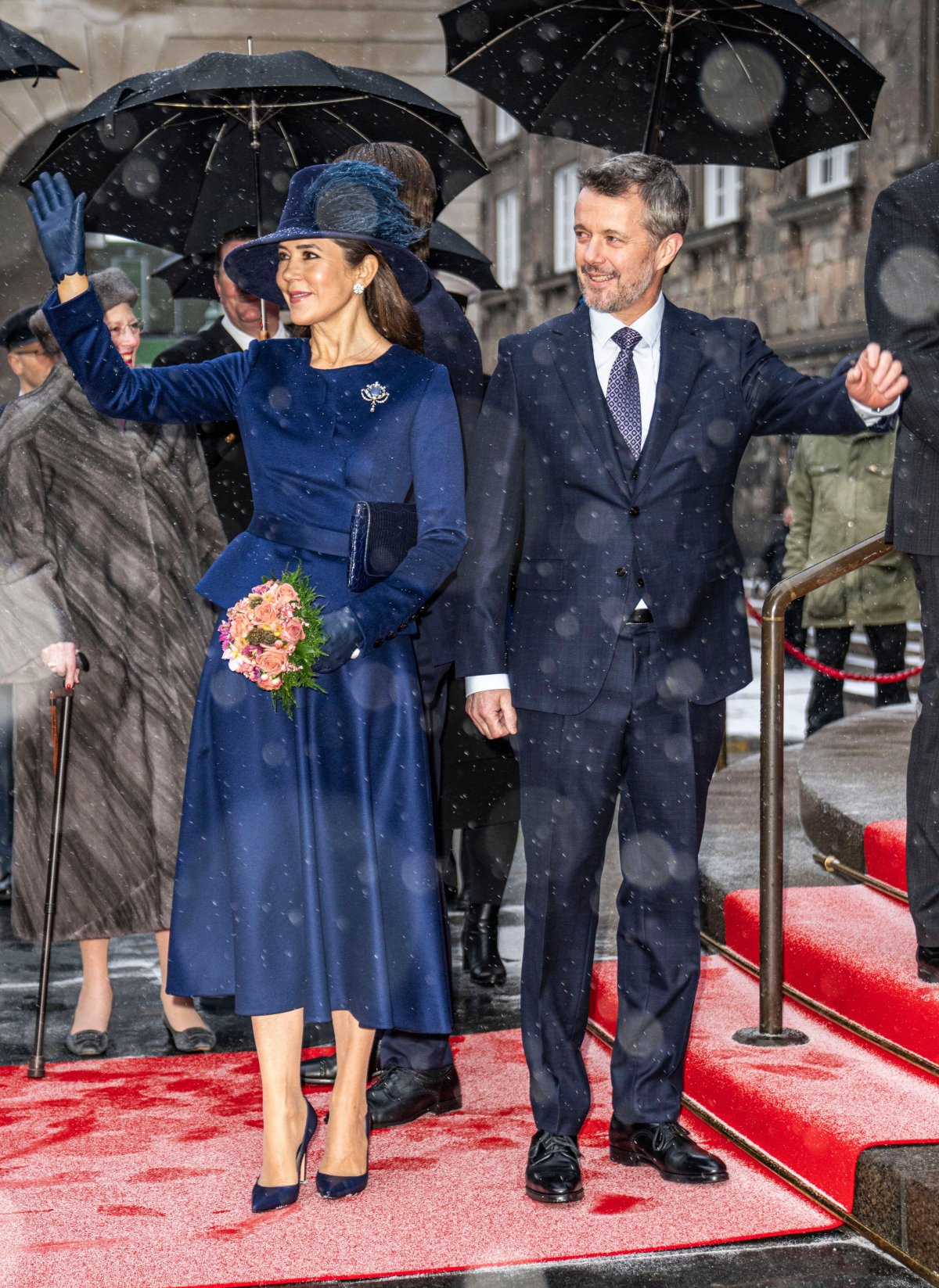 Il Re e la Regina di Danimarca arrivano per una ricezione al Folketing, il parlamento danese, presso il Palazzo di Christiansborg a Copenaghen il 15 gennaio 2024 (Thomas Traasdahl/Ritzau Scanpix/Alamy)