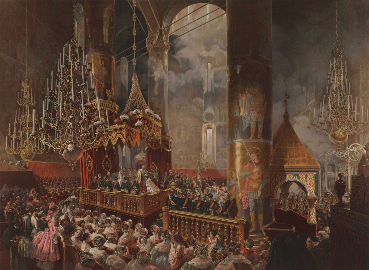 La pittura di Mihály Zichy dell'incoronazione dell'Imperatore Alessandro II di Russia, 1856 (Museo dell'Ermitage/Wikimedia Commons)