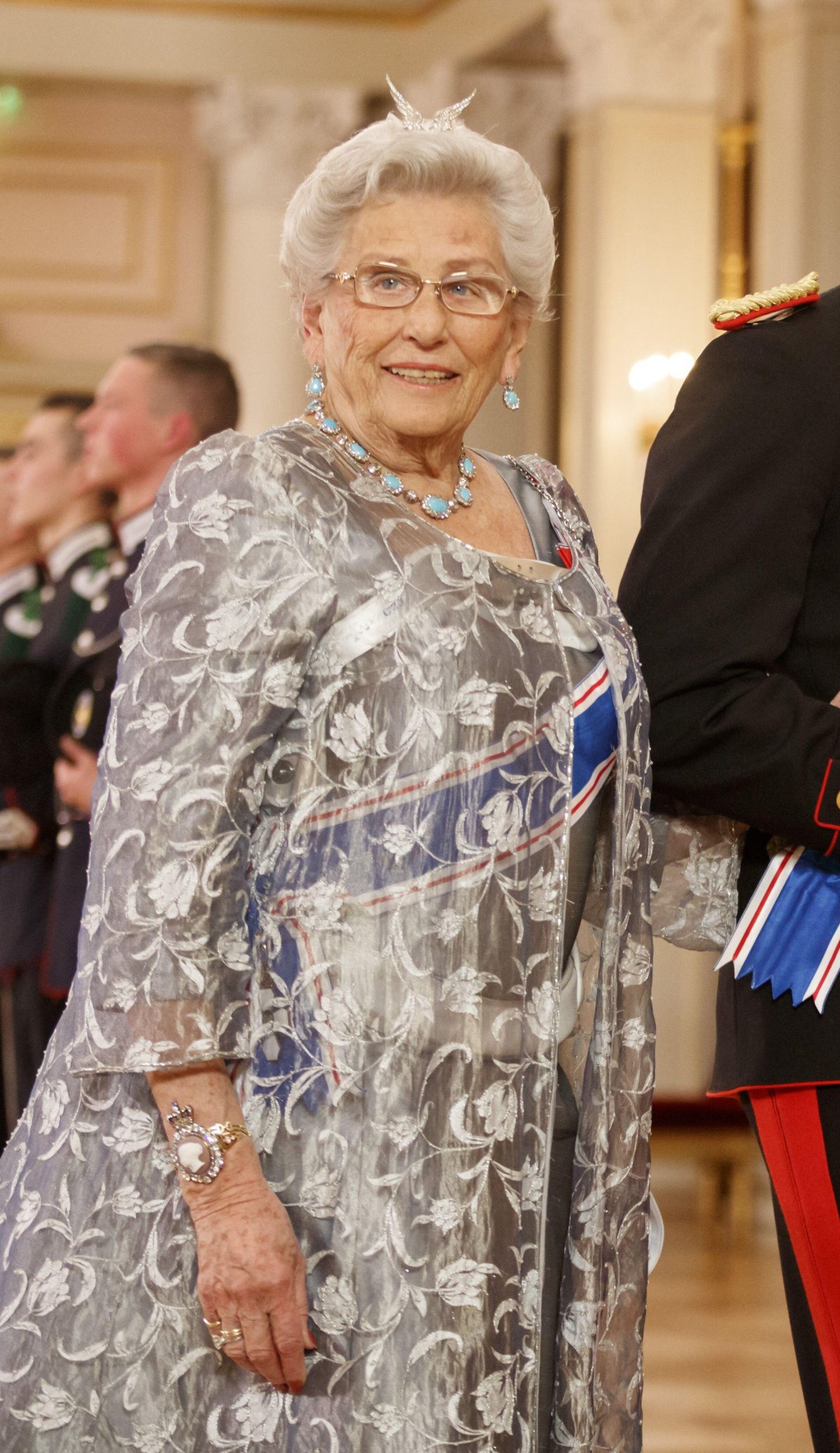 La Principessa Astrid, signora Ferner partecipa a un banchetto di stato al Palazzo Reale di Oslo durante la visita di stato islandese in Norvegia, marzo 2017 (Cornelius Poppe/NTB/Alamy)