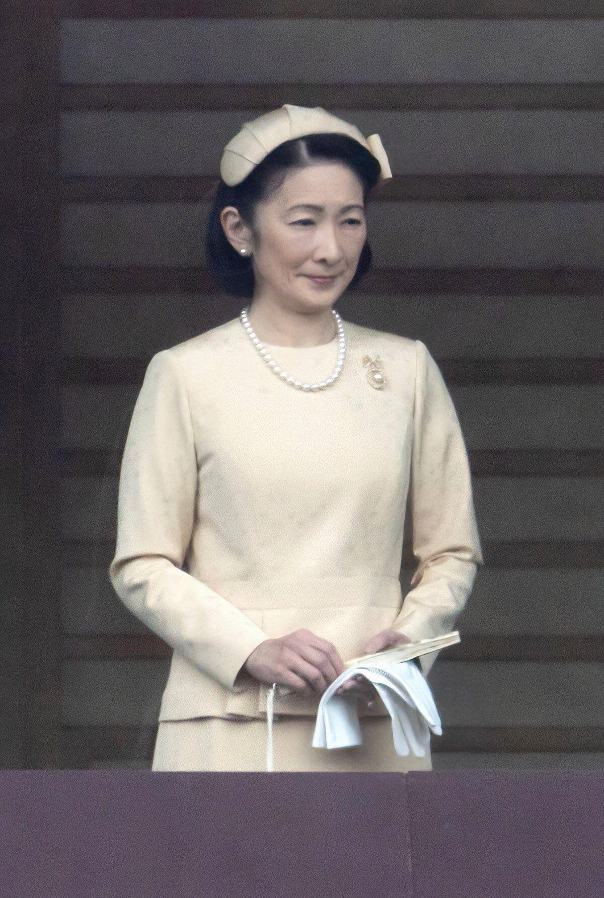 L'Imperatrice del Giappone riceve gli auguri dalla balconata del Palazzo Imperiale di Tokyo nel giorno del compleanno dell'Imperatore, 23 febbraio 2024 (Tomohiro Ohsumi/SOPA Images via ZUMA Press/Alamy)