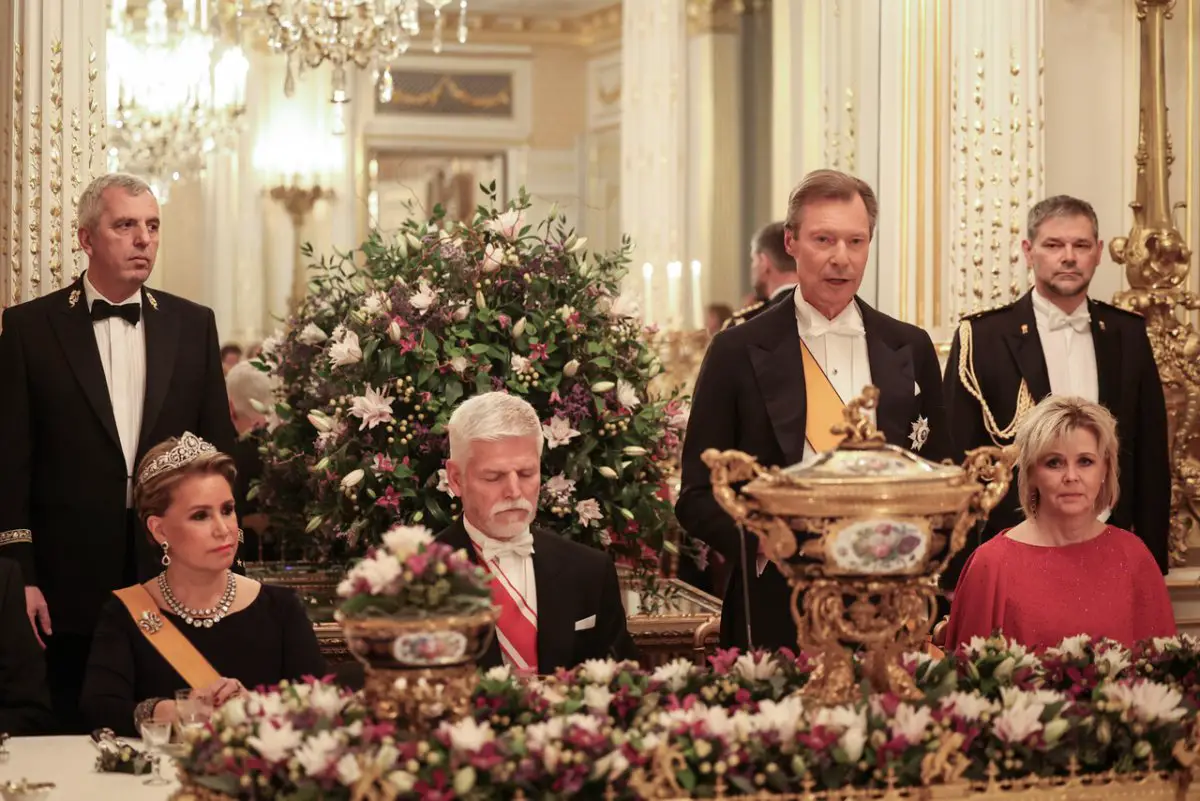 Il Granduca e la Granduchessa di Lussemburgo, insieme al Granduca Ereditario e alla Granduchessa Ereditari, ospitano una cena di stato per il Presidente Pavel della Repubblica Ceca e la Signora Pavlova al Palazzo Granducale di Lussemburgo il 29 Febbraio 2024 (Maison du Grand-Duc/Sophie Margue)