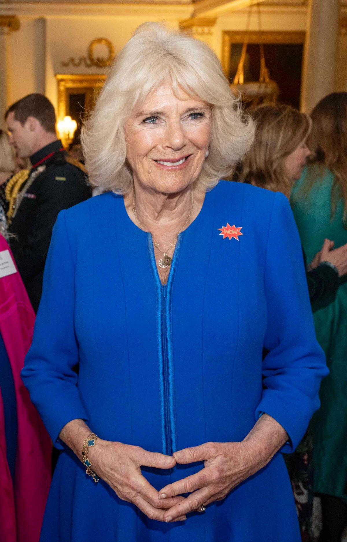 La regina Camilla partecipa a una ricezione delle Donne del Mondo (WOW) per celebrare la Giornata Internazionale della Donna a Buckingham Palace il 12 marzo 2024 (Paul Grover/PA Images/Alamy)