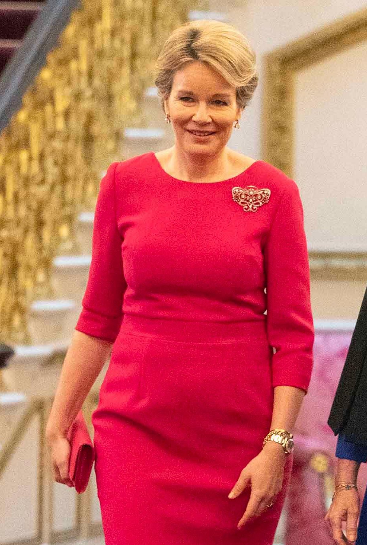 La regina Matilde dei Belgi partecipa a una ricezione delle Donne del Mondo (WOW) per celebrare la Giornata Internazionale della Donna a Buckingham Palace il 12 marzo 2024 (Paul Grover/PA Images/Alamy)