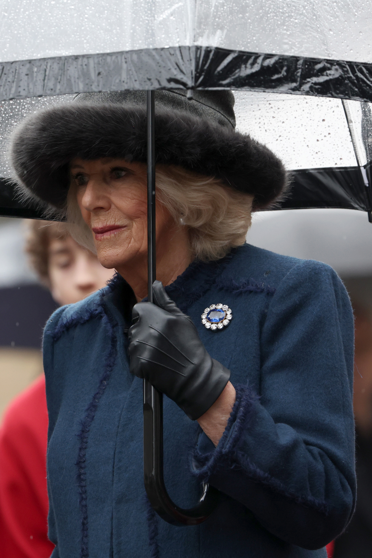 La regina Camilla del Regno Unito visita la Chiesa Memoriale di San Nikolai ad Amburgo durante la visita di Stato britannica in Germania il 31 marzo 2023 (Maja Hitij/Getty Images)