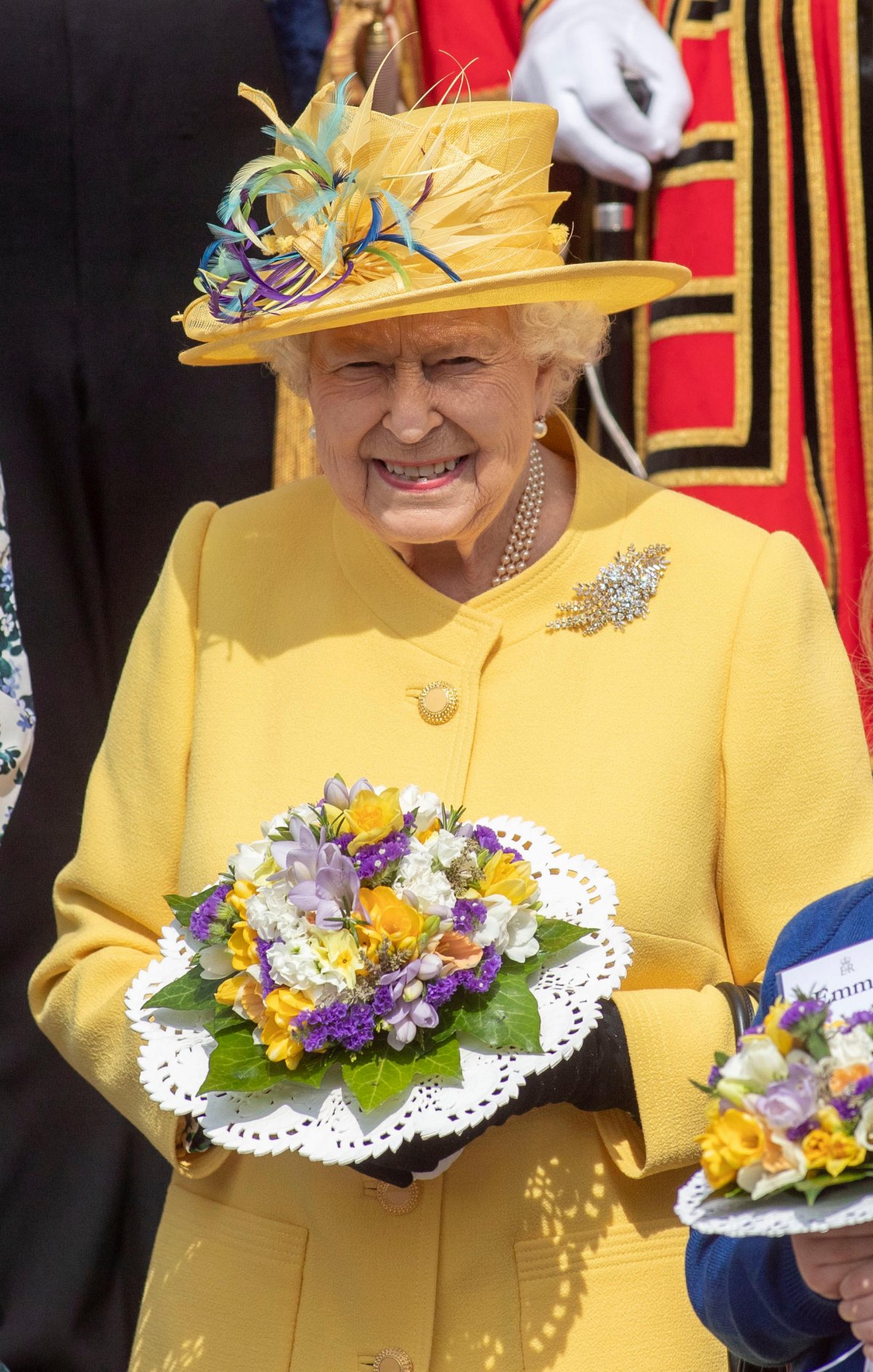 La regina Elisabetta II del Regno Unito partecipa al Servizio Reale di Maundy nella Cappella di St. George, Windsor il 18 aprile 2019 (Steve Parsons/PA Images/Alamy)