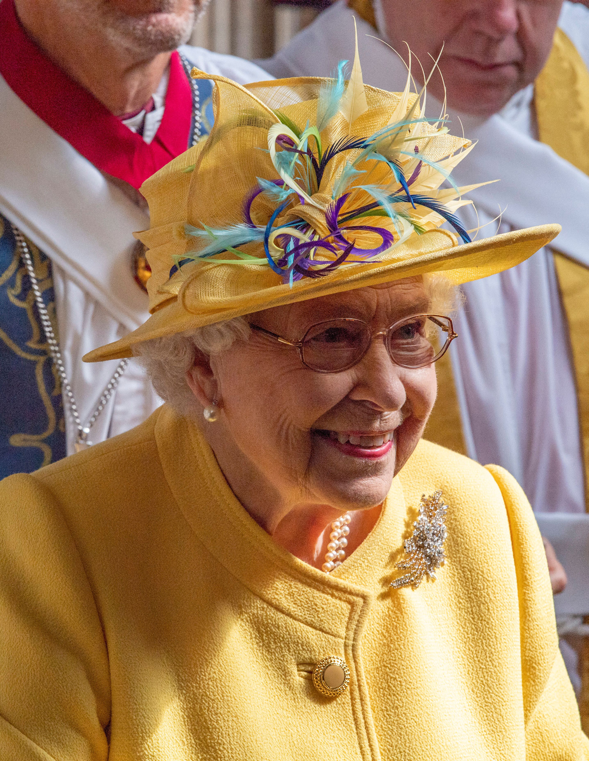 La regina Elisabetta II del Regno Unito prende parte al Servizio Reale di Maundy nella Cappella di St. George, Windsor il 18 aprile 2019 (ARTHUR EDWARDS/POOL/AFP via Getty Images)