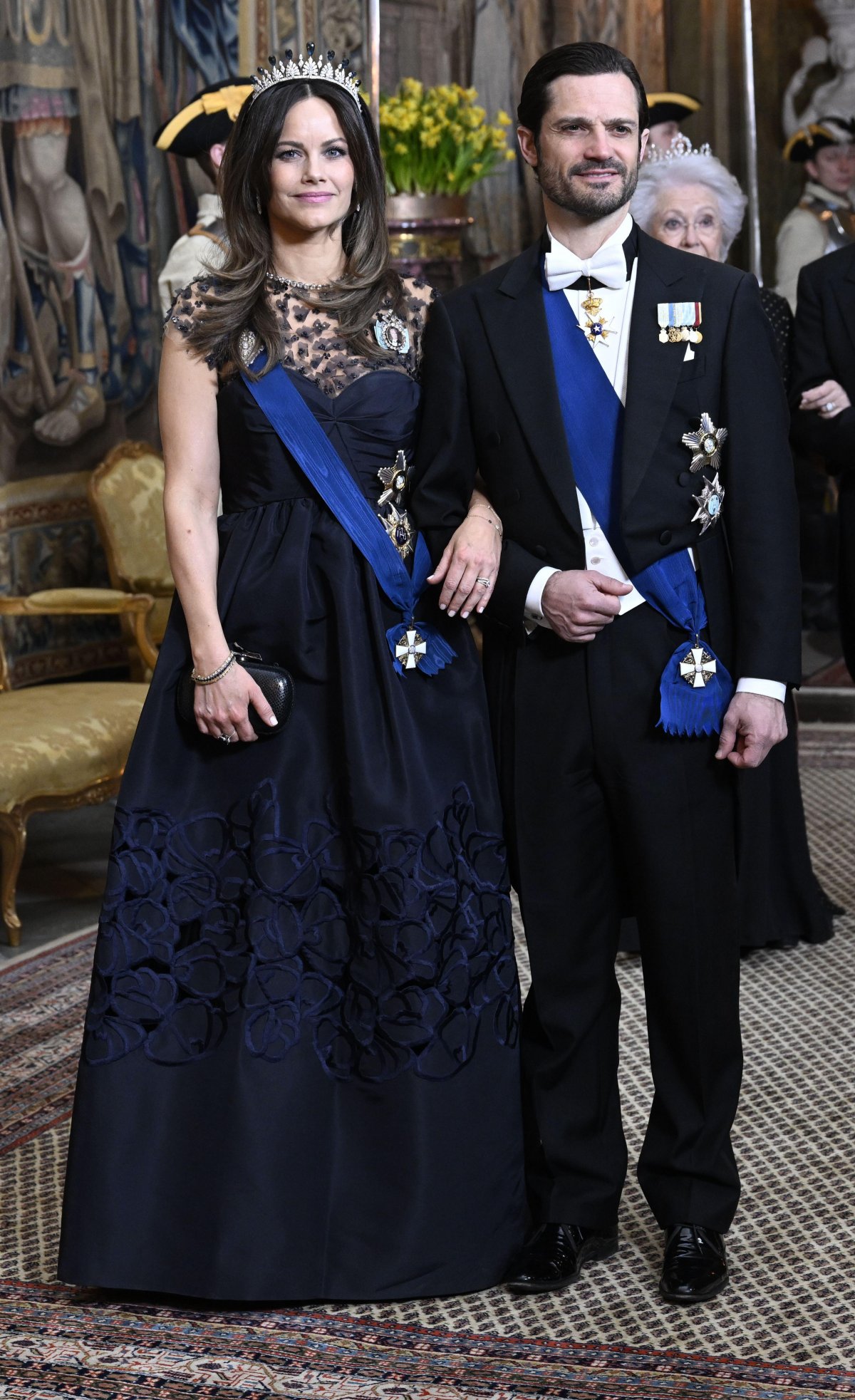 Il Principe Carl Philip e la Principessa Sofia di Svezia partecipano a un banchetto di stato al Palazzo Reale di Stoccolma il 23 aprile 2024 (Fredrik Sandberg/TT News Agency/Alamy)