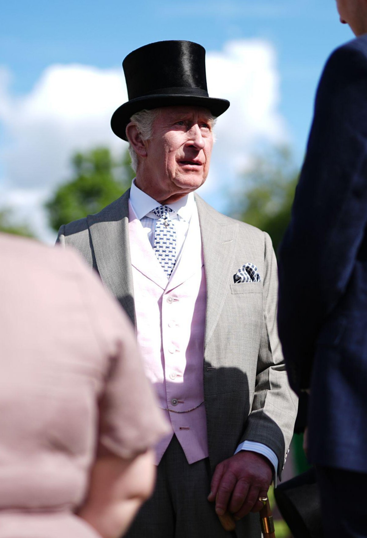 Il Re Carlo III del Regno Unito partecipa a una festa in giardino presso Buckingham Palace a Londra il 15 maggio 2024 (Aaron Chown/PA Images/Alamy)