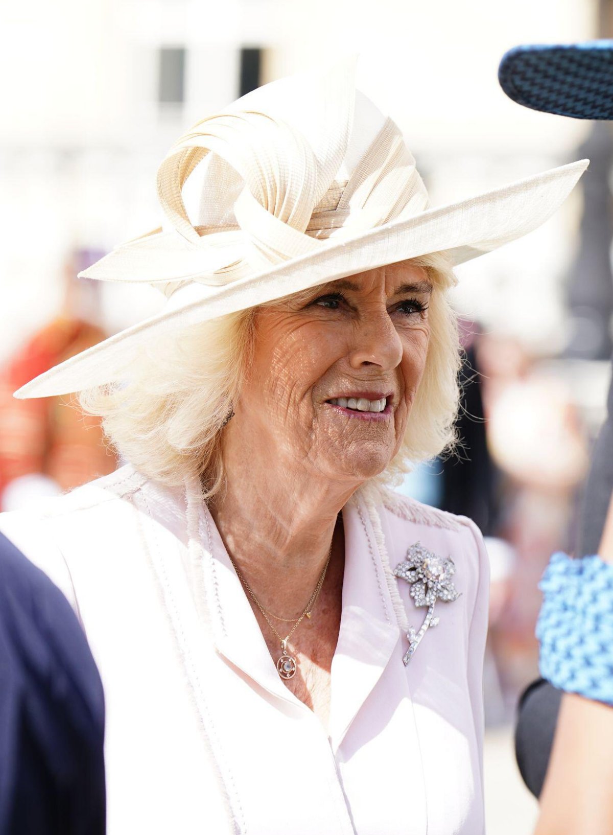 La Regina Camilla del Regno Unito partecipa a una festa in giardino presso Buckingham Palace a Londra il 15 maggio 2024 (Aaron Chown/PA Images/Alamy)