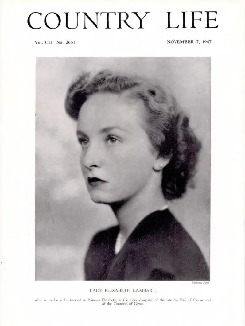 Lady Elizabeth Lambart è ritratta sulla copertina della rivista Country Life, 7 novembre 1947 (BNA)