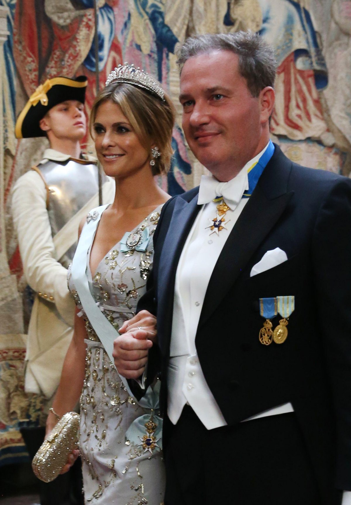 La Principessa Madeleine di Svezia e Christopher O'Neill partecipano a un banchetto di stato presso il Palazzo Reale di Stoccolma in onore del Presidente in visita della Corea del Sud il 14 giugno 2019 (Soren Andersson/TT News Agency/Alamy)