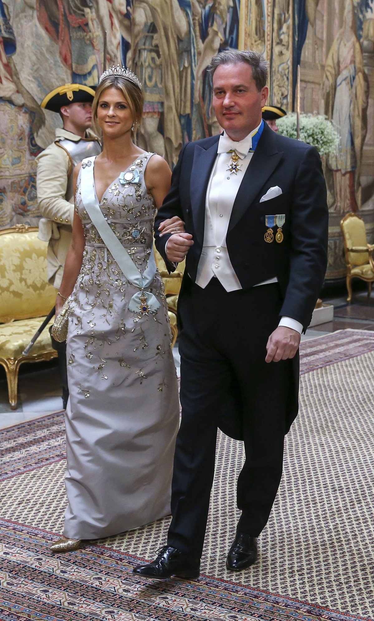 La Principessa Madeleine di Svezia e Christopher O'Neill partecipano a un banchetto di stato presso il Palazzo Reale di Stoccolma in onore del Presidente in visita della Corea del Sud il 14 giugno 2019 (Soren Andersson/TT News Agency/Alamy)