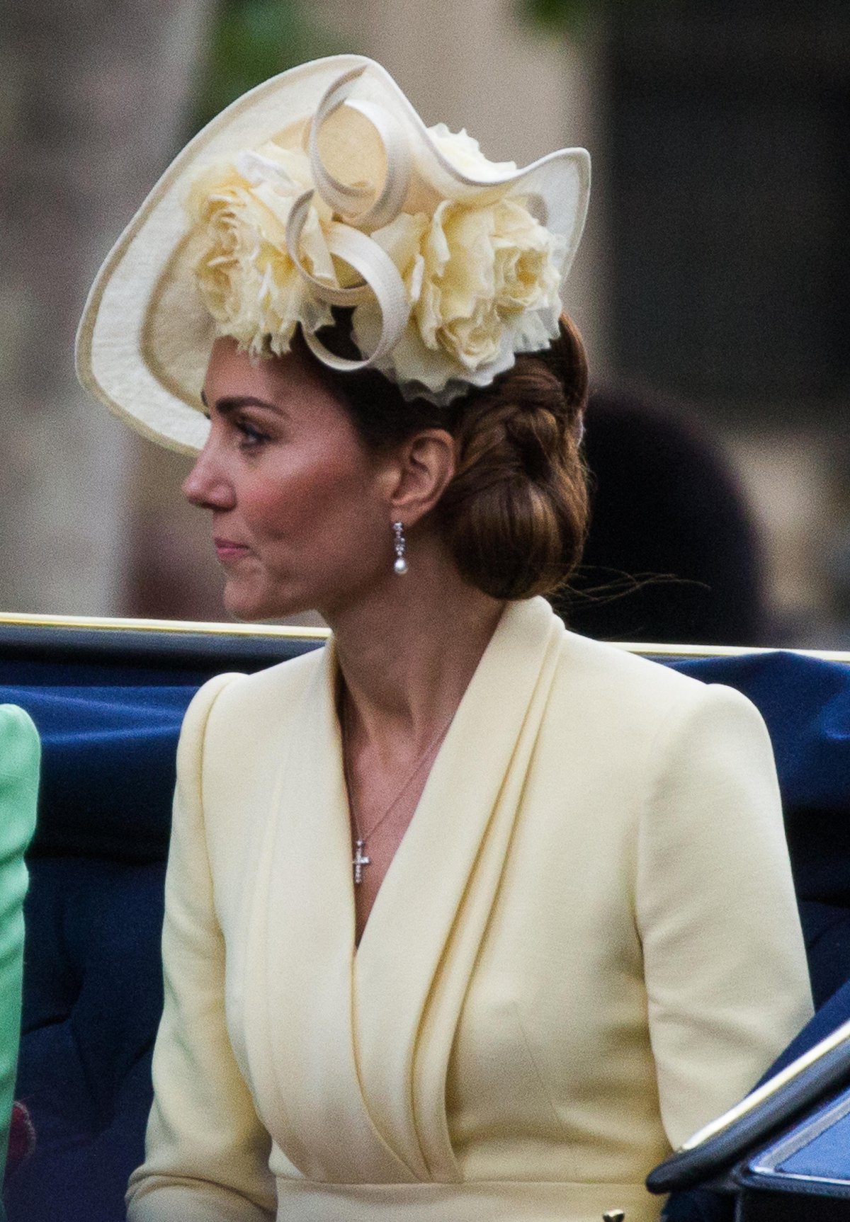 La Duchessa di Cambridge cavalca in una carrozza durante le festività di Trooping the Colour a Londra l'8 giugno 2019 (WENN Rights Ltd/Alamy)