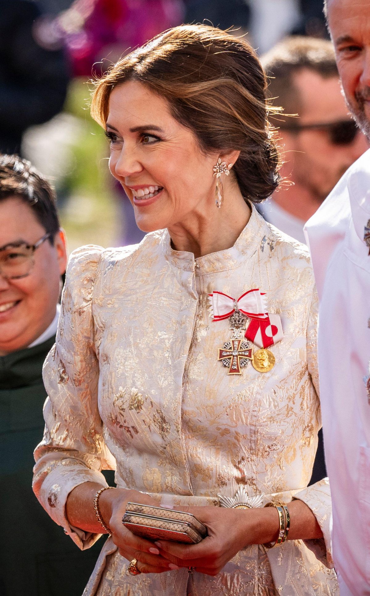 La Regina di Danimarca partecipa a una cena ufficiale presso la casa culturale Katuaq a Nuuk, Groenlandia, il 4 luglio 2024 (Ida Marie Odgaard/Ritzau Scanpix/Alamy)