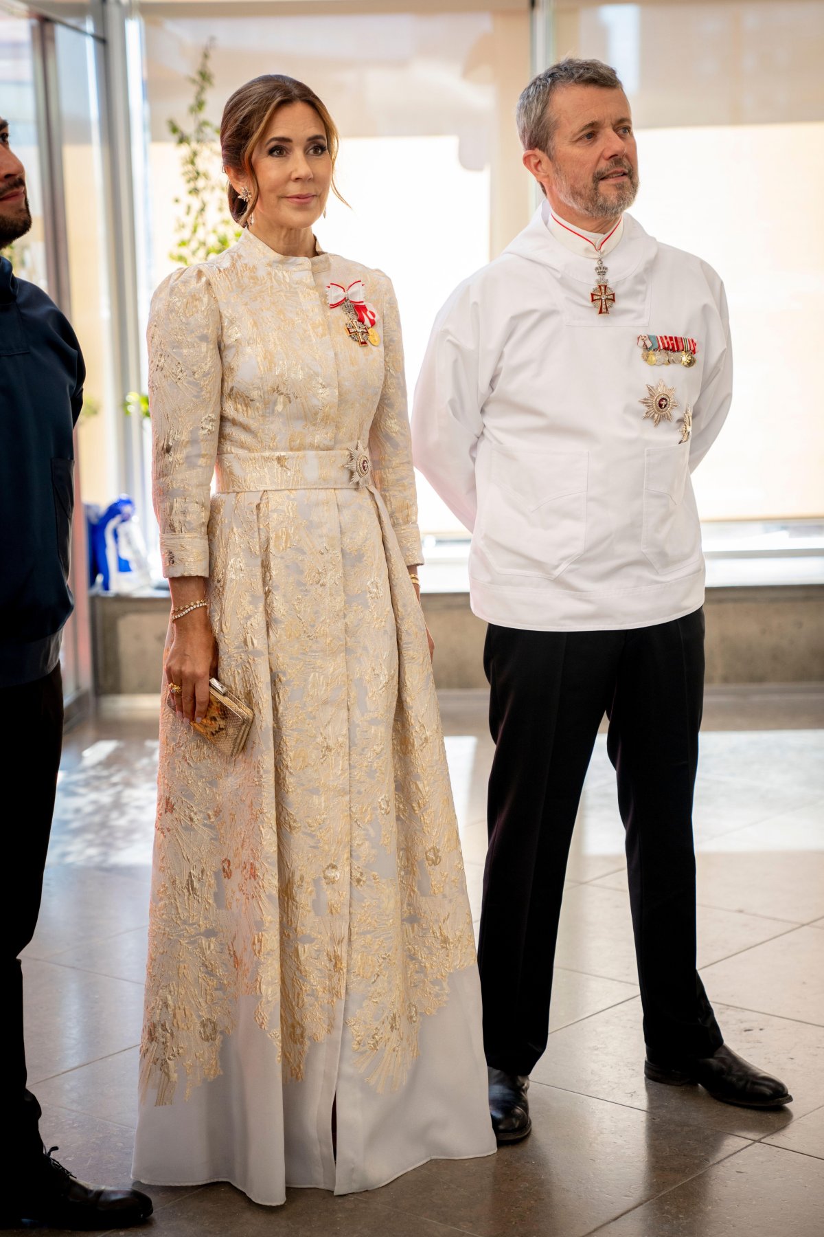 Il Re e la Regina di Danimarca partecipano a una cena ufficiale presso la casa culturale Katuaq a Nuuk, Groenlandia, il 4 luglio 2024 (Ida Marie Odgaard/Ritzau Scanpix/Alamy)