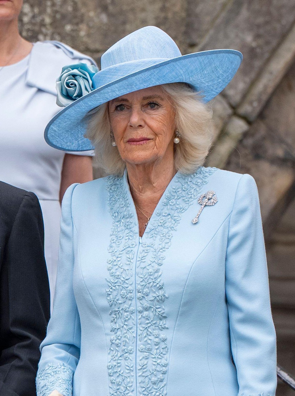 Regina Camilla al Garden Party del Sovrano tenutosi al Palazzo di Holyroodhouse a Edimburgo il 2 luglio 2024 (Jane Barlow/PA Images/Alamy)