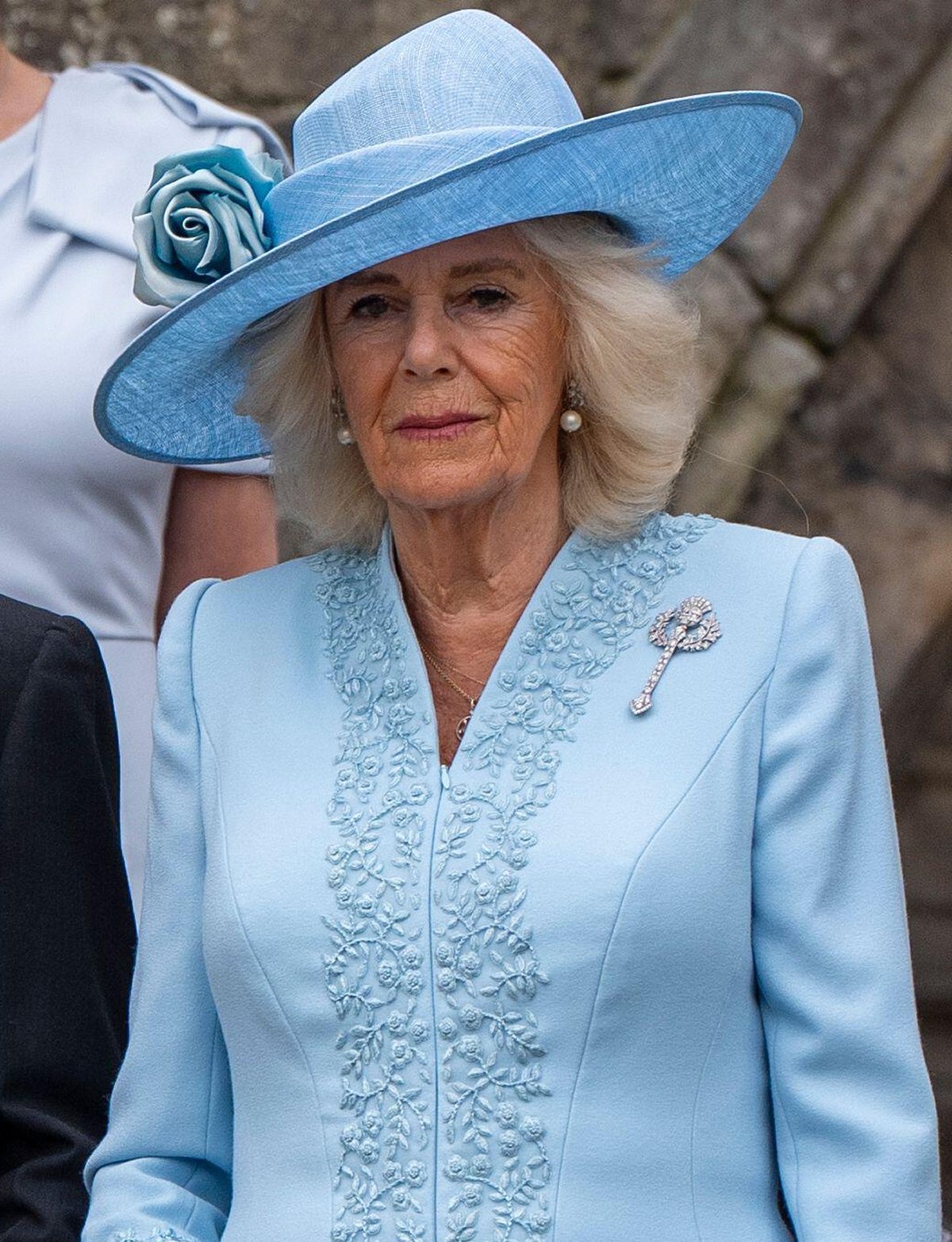 Regina Camilla durante il Garden Party del Sovrano tenutosi al Palazzo di Holyroodhouse a Edimburgo il 2 luglio 2024 (Jane Barlow/PA Images/Alamy)