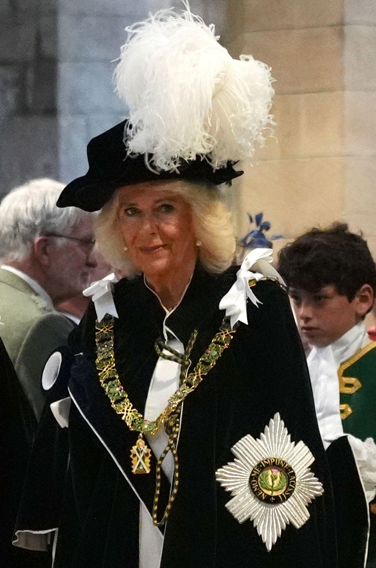 Regina Camilla partecipa al servizio dell'Ordine del Cardo presso la Cattedrale di St. Giles a Edimburgo il 3 luglio 2024 (Andrew Milligan/PA Images/Alamy)