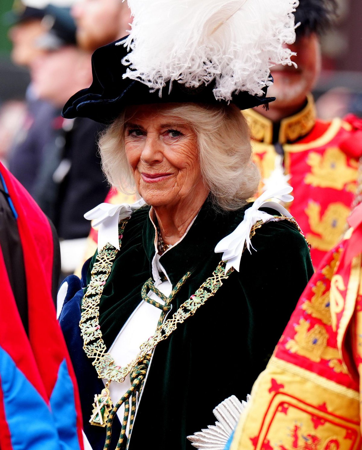 Regina Camilla partecipa al servizio dell'Ordine del Cardo presso la Cattedrale di St. Giles a Edimburgo il 3 luglio 2024 (Jane Barlow/PA Images/Alamy)