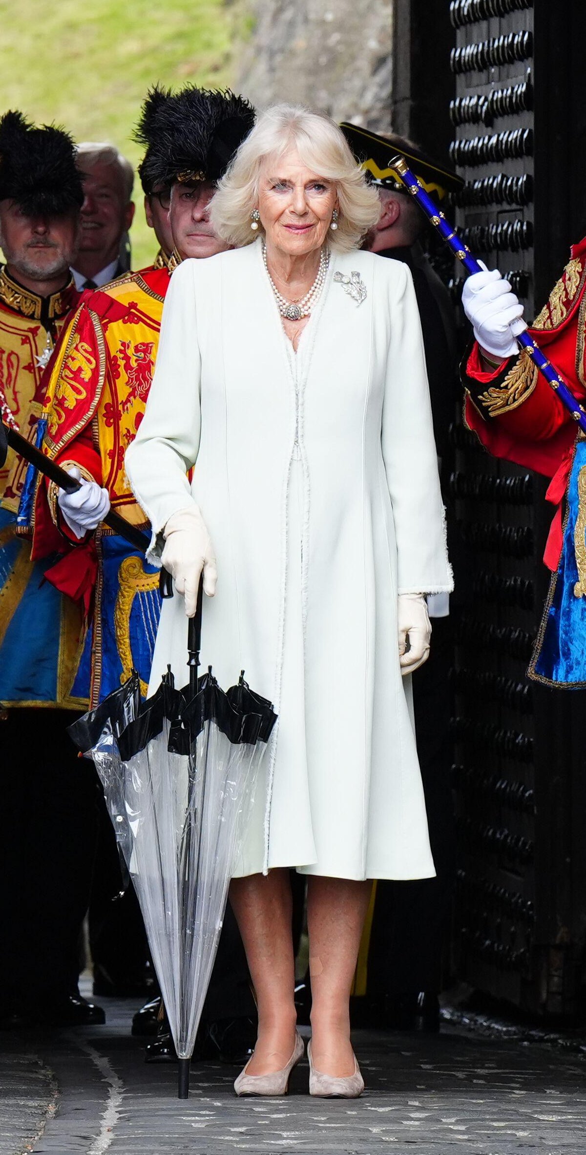 Queen Camilla attends a celebration marking the 900th anniversary of the city of Edinburgh at Edinburgh Castle on July 3, 2024 (Jane Barlow/PA Images/Alamy)