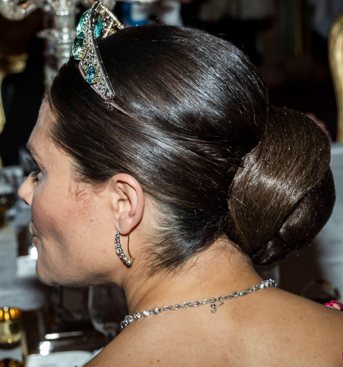 La Principessa Victoria di Svezia partecipa a un banchetto di stato in onore del re e della regina di Spagna al Palazzo Reale di Stoccolma il 24 novembre 2021 (Robert Eklund/Stella Pictures/Abaca Press/Alamy)