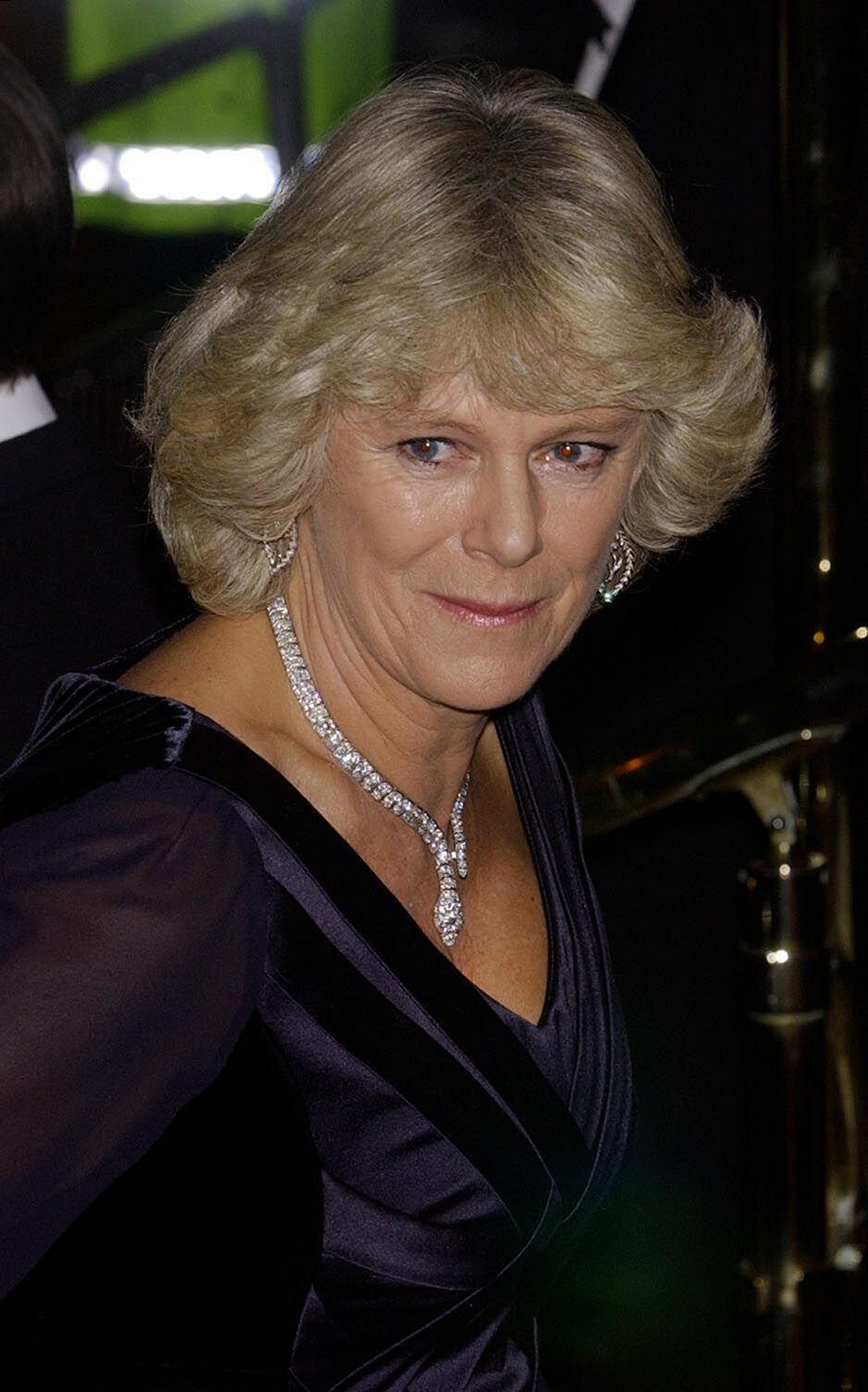 Camilla Parker Bowles arriva a una cena privata ospitata dalla Regina Elisabetta II al Ritz di Londra il 14 novembre 2002 (John Stillwell/PA Images/Alamy)