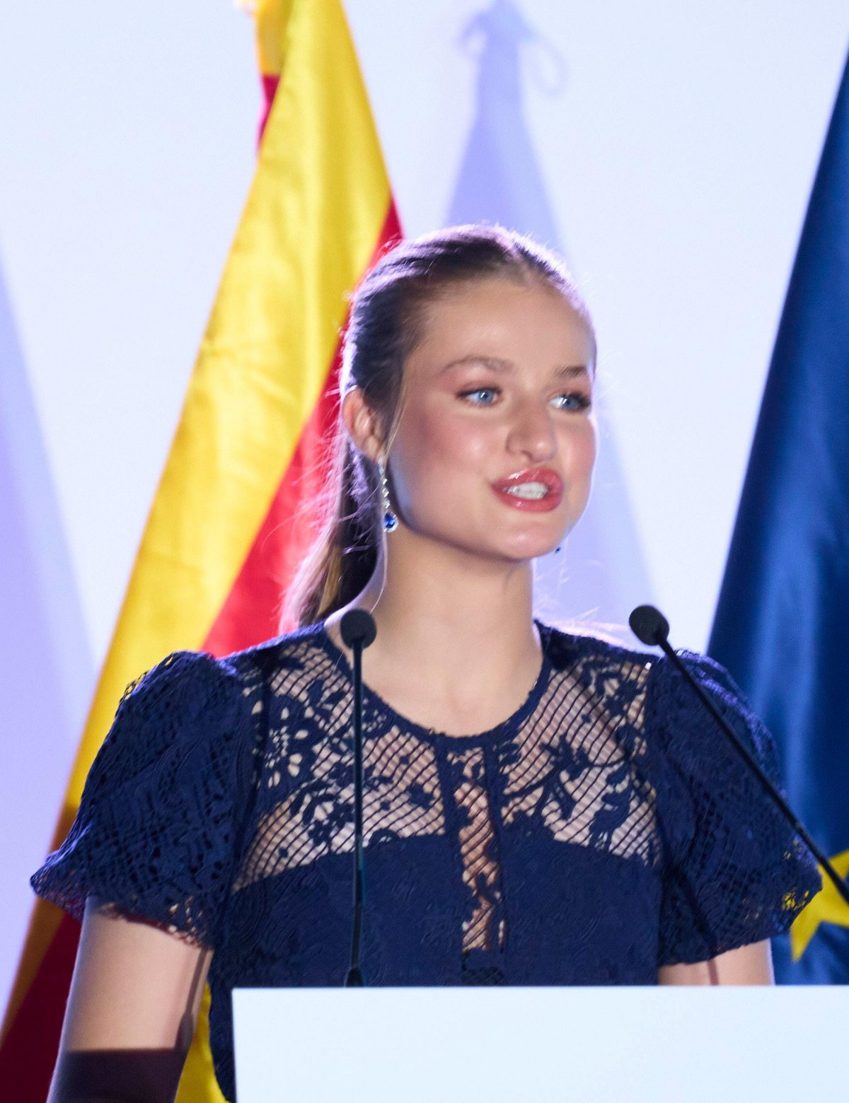 La Principessa delle Asturie pronuncia un discorso durante gli Awards della Principessa di Girona a Lloret de Mar il 10 luglio 2024 (Jack Abuin/Zuma Press/Alamy)