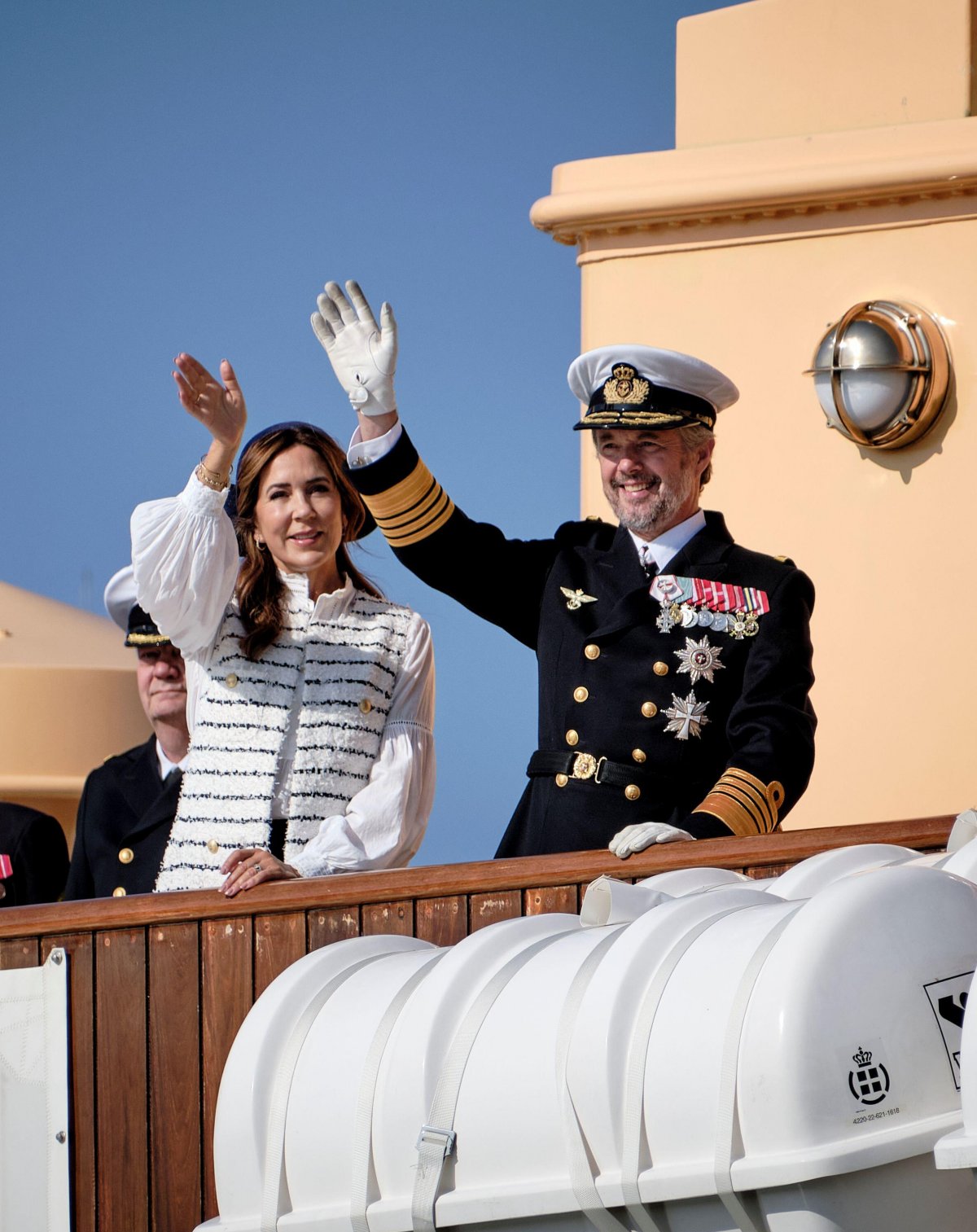 Il Re e la Regina di Danimarca visitano Bornholm a bordo del Royal Yacht Dannebrog il 19 agosto 2024 (Pelle Rink/Ritzau/Alamy)