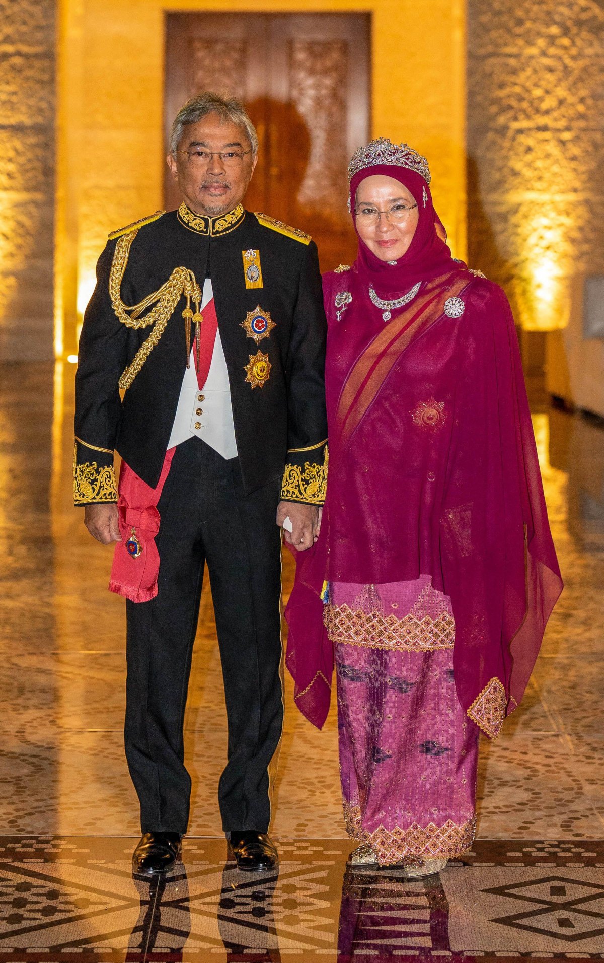 The King and Queen of Malaysia attend the wedding banquet for Crown Prince Hussein and Princess Rajwa of Jordan in Amman on June 1, 2023 (Balkis Press/Abaca Press/Alamy)