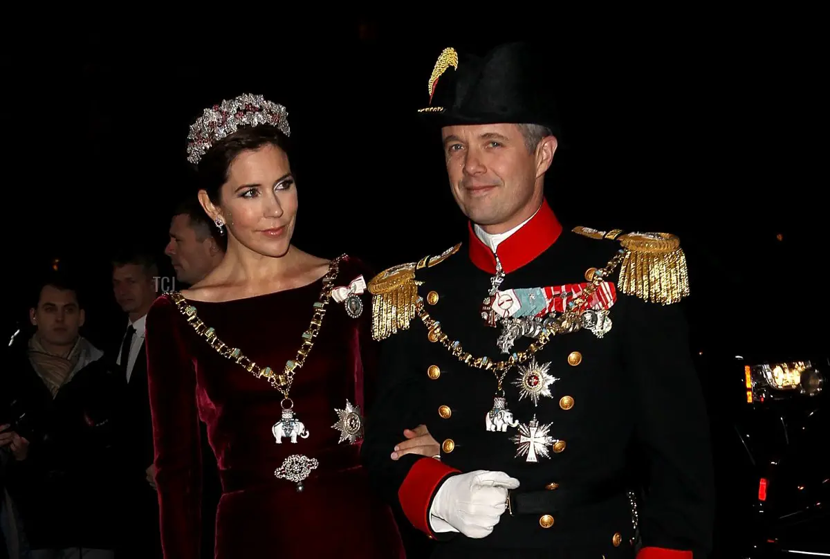 La Principessa Maria di Danimarca e il Principe Frederik di Danimarca partecipano al ricevimento di Capodanno e al Banchetto di Capodanno nel Palazzo Christian VII, Amalienborg il 1 gennaio 2012 a Copenaghen, Danimarca