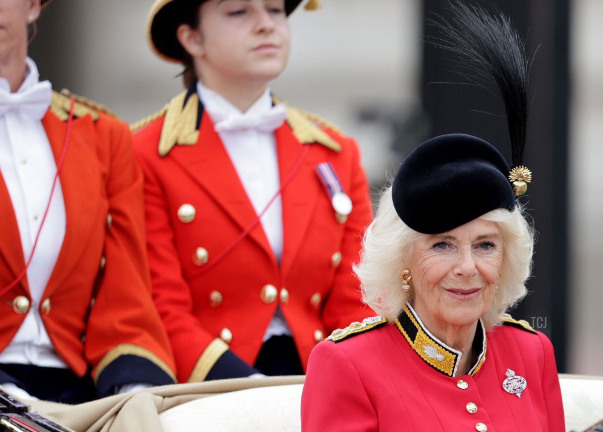 La regina Camilla durante la sfilata del Trooping the Colour il 17 giugno 2023 a Londra, Inghilterra (Chris Jackson/Getty Images)