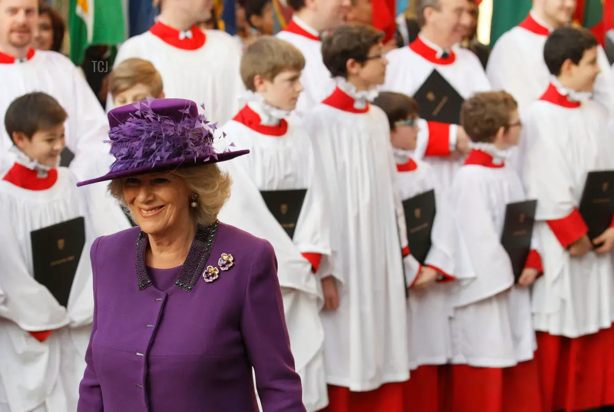 La Duchessa di Cornovaglia lascia dopo il servizio di osservanza della Giornata del Commonwealth all'Abbazia di Westminster a Londra il 12 marzo 2012 (JUSTIN TALLIS/AFP via Getty Images)