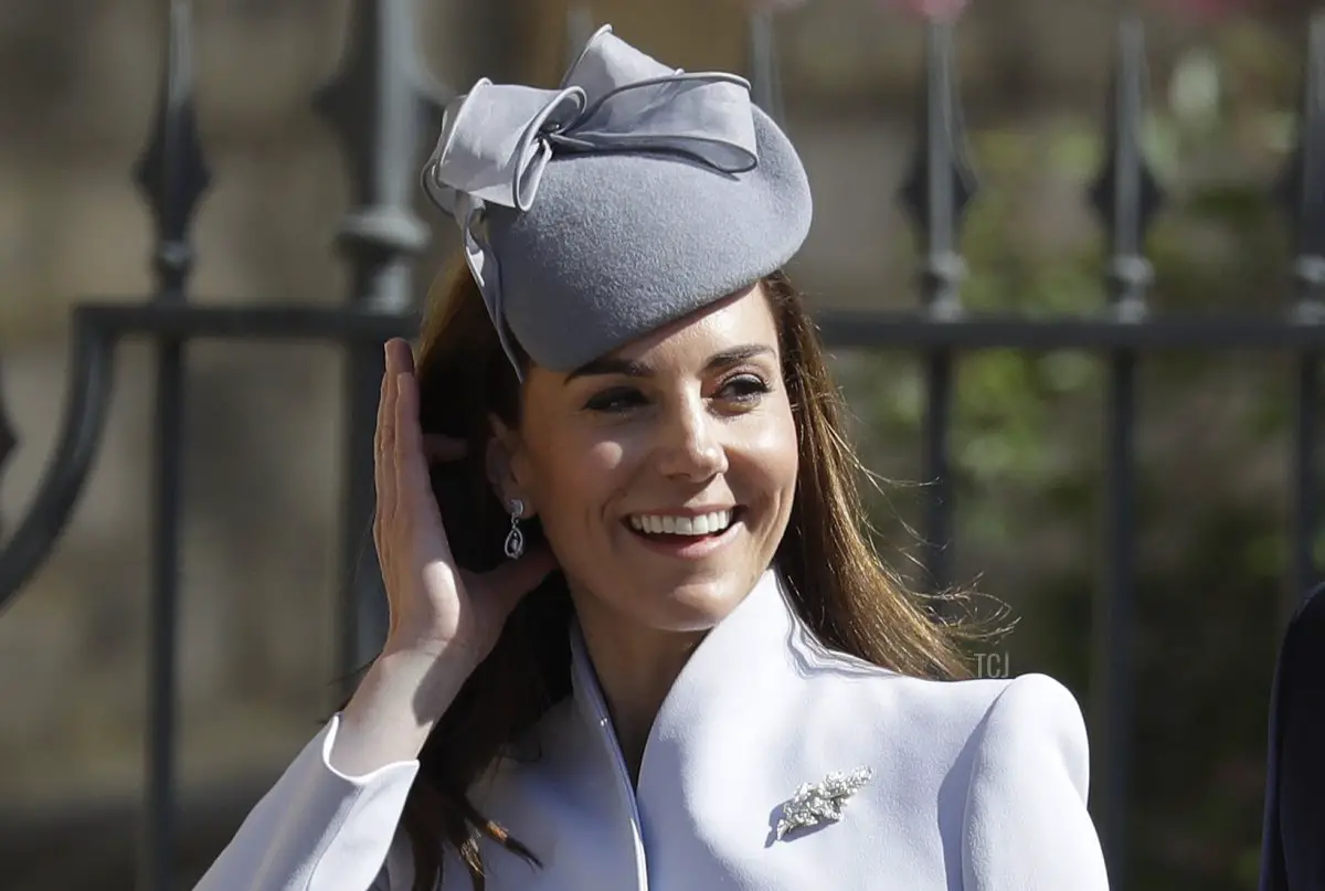 Il Principe William, Duca di Cambridge e Catherine, Duchessa di Cambridge partecipano al servizio della Domenica di Pasqua nella Cappella di San Giorgio il 21 aprile 2019 a Windsor, Inghilterra