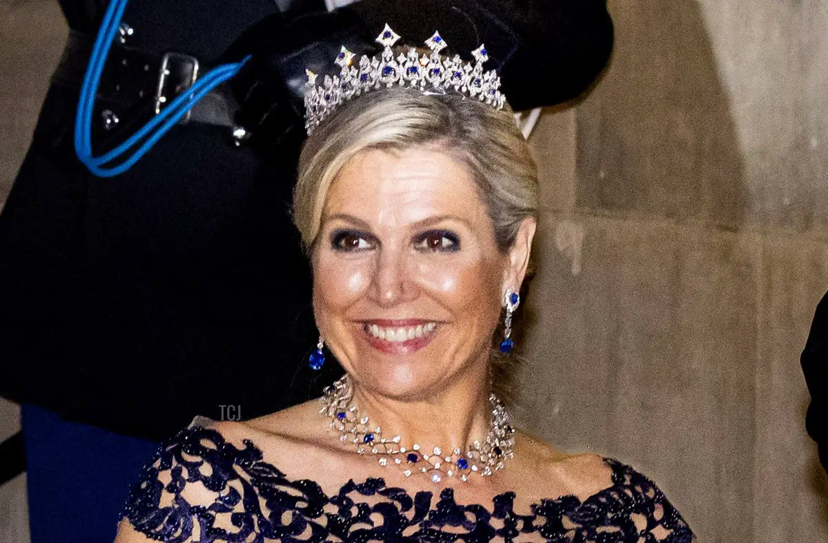 La Regina Máxima dei Paesi Bassi partecipa a una cena di gala per il Corpo Diplomatico al Palazzo Reale il 14 giugno 2023 ad Amsterdam (Patrick van Katwijk/Getty Images)