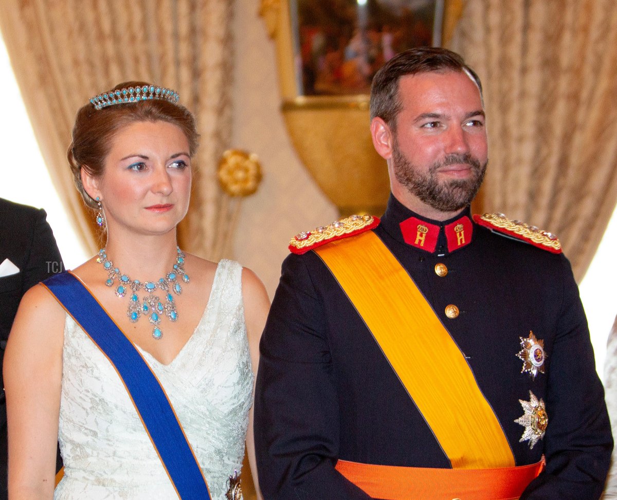 Il Granduca Ereditario Guillaume e la Granduchessa Ereditaria Stephanie di Lussemburgo al Palais Grand-Ducal in Lussemburgo, il 23 giugno 2018, in posa per la stampa in occasione della Festa Nazionale del Lussemburgo