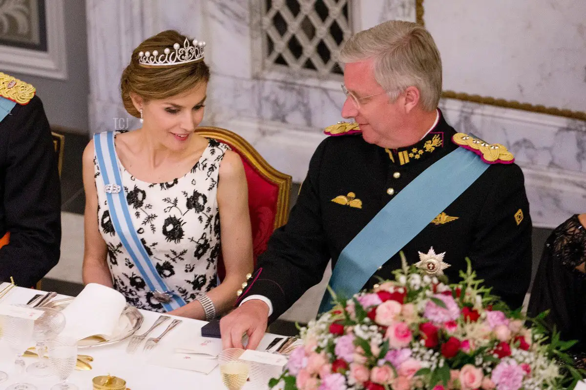 Copenaghen, Danimarca. 15 Apr, 2015. La regina Letizia di Spagna e il re Filippo del Belgio partecipano alla cena di gala per il 75° compleanno della regina danese Margrethe al Palazzo Christiansborg a Copenaghen, Danimarca, 15 aprile 2015