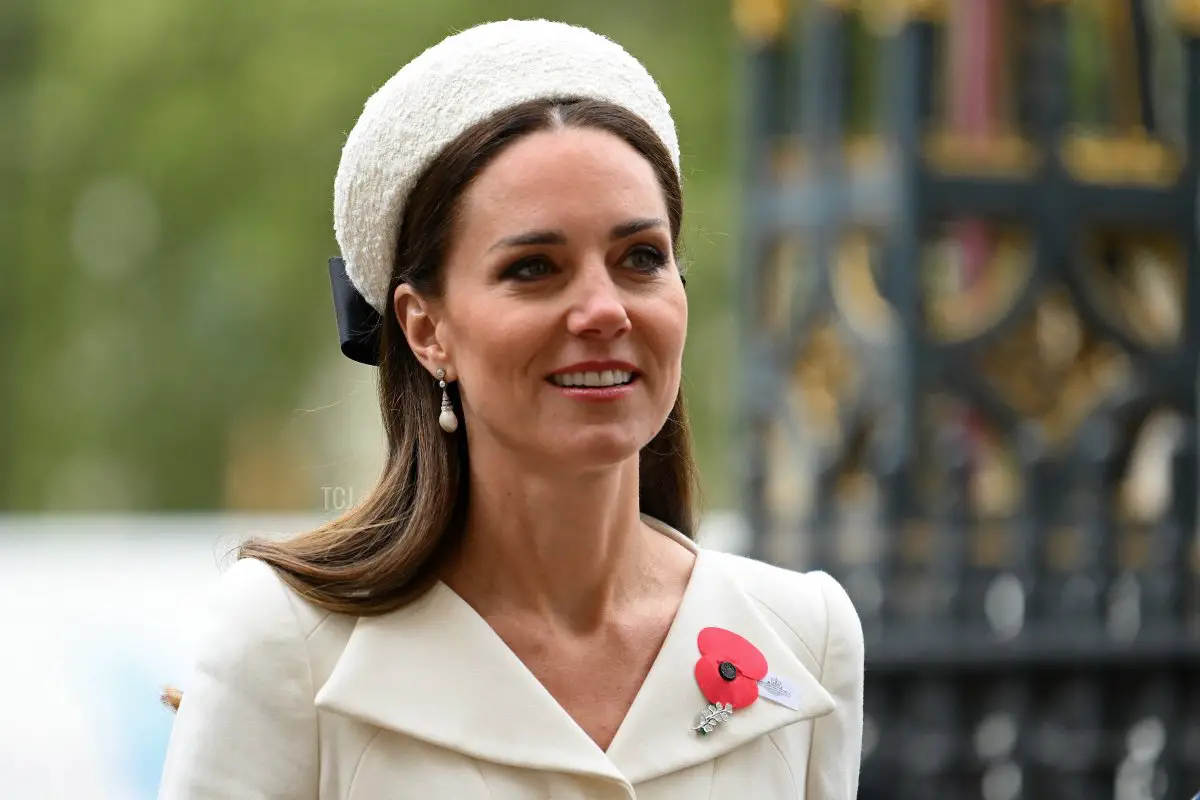 Catherine, Duchess of Cambridge, arriva per una cerimonia di commemorazione e ringraziamento per il Giorno di Anzac all'Abbazia di Westminster a Londra, il 25 aprile 2022