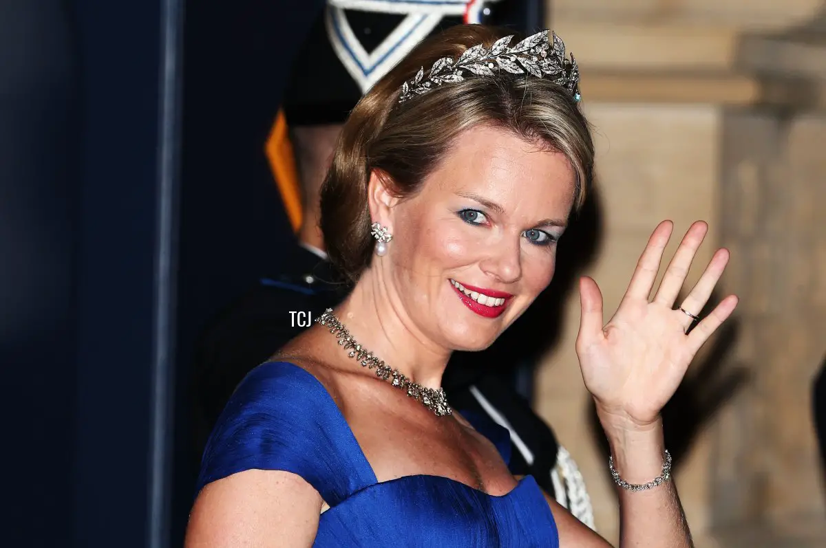 La principessa Mathilde del Belgio partecipa alla cena di gala per il matrimonio del principe Guillaume di Lussemburgo e Stephanie de Lannoy al Palazzo Granducale il 19 ottobre 2012 in Lussemburgo (Andreas Rentz/Getty Images)