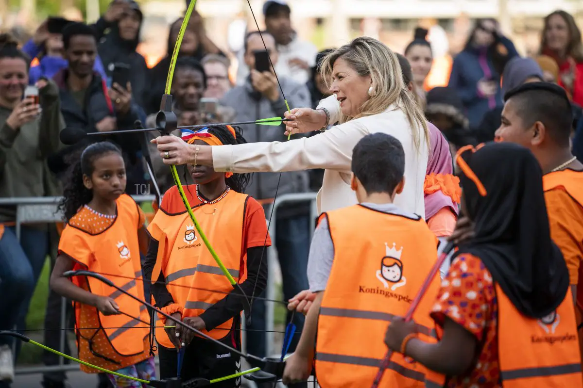 La Regina Maxima partecipa al King's Breakfast durante l'apertura nazionale della decima edizione dei King's Games a Delft, il 22 aprile 2022