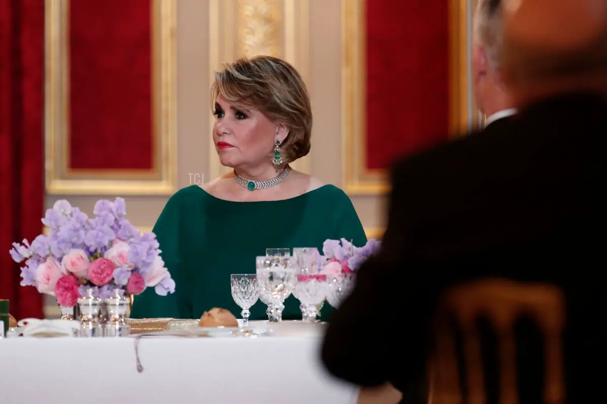 Maria Teresa, Grand Duchess of Luxembourg, attends a State dinner held at the Elysee Palace in Paris, on March 19, 2018