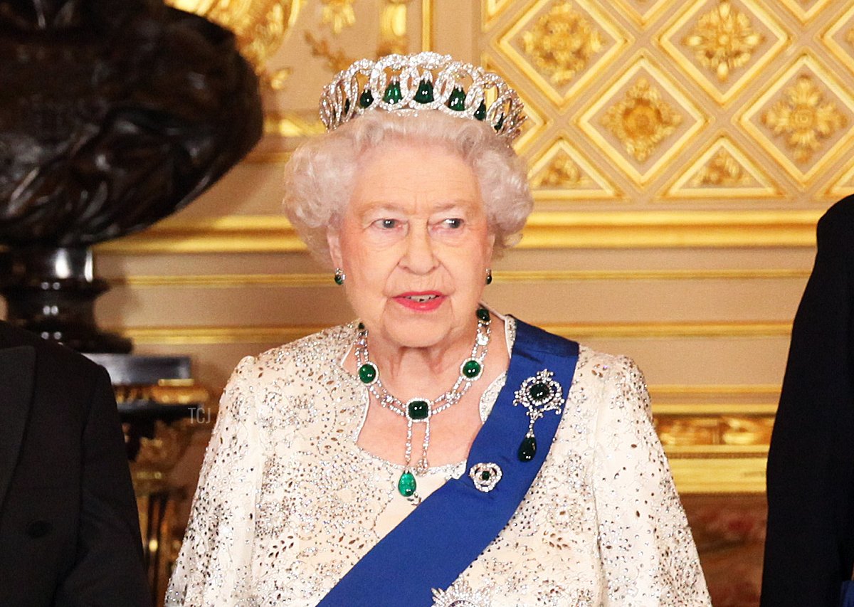 Sabina Coyne, President of Ireland Michael D. Higgins, Queen Elizabeth II and Prince Philip, Duke of Edinburgh pose for a photograph ahead of a State Banquet on April 8, 2014 in Windsor, England