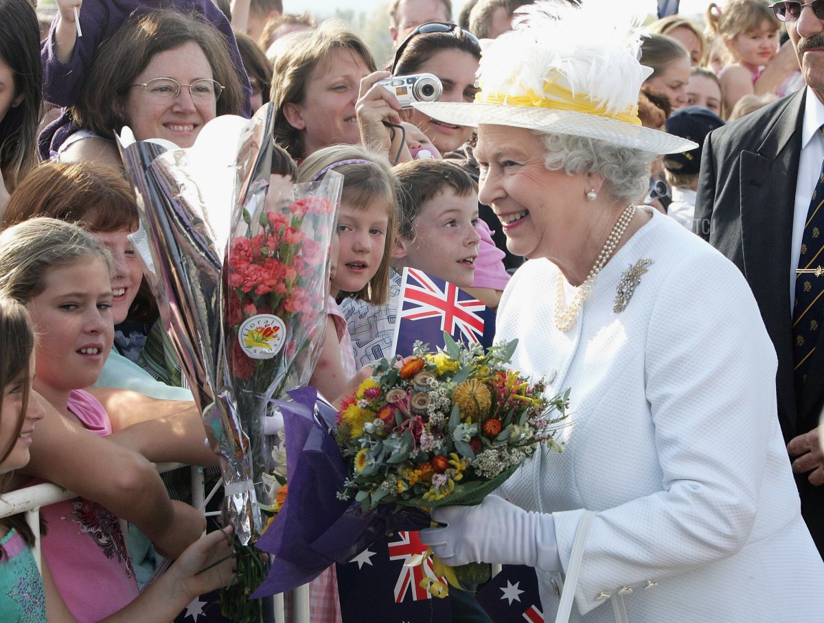 HM Queen Elizabeth II arrives at the Fairbairn Airport March 12, 2006 in Canberra, Australia